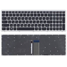 Клавиатура для ноутбука Lenovo IdeaPad U510, Z710 Чёрная, с серебристой рамкой, с подсветкой