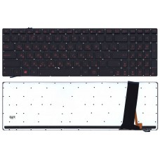 Клавиатура для ноутбука Asus G56J, N550J, N56D, N56J, N56V, N750J, N76V, Q550L, R500V, R505, ZenBook U500V Чёрная, без рамки, с красной подсветкой